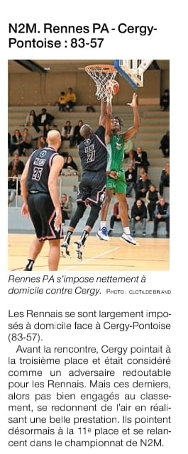 NM2 - VICTOIRE à domicile contre CERGY - 83/57 - Article OF