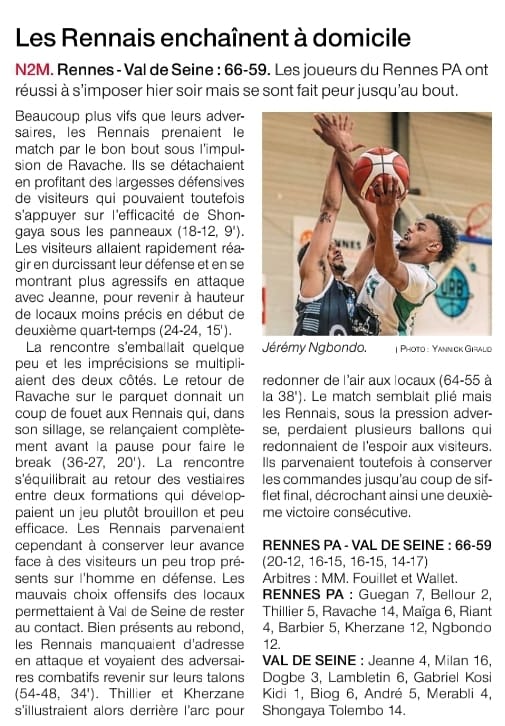 NM2 - VICTOIRE à domicile contre VAL DE SEINE - 66/59 - Article OF